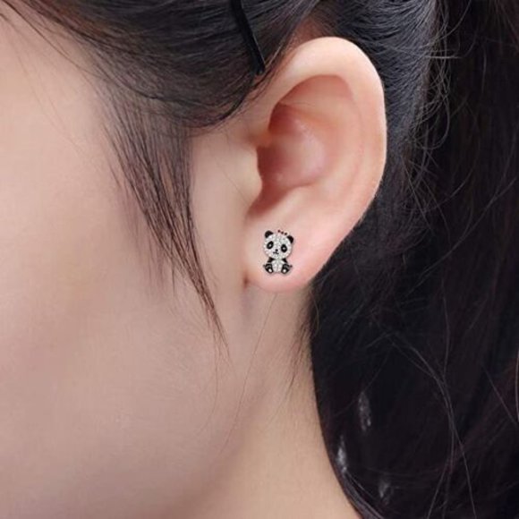 New Sterling Silver CZ Panda Studs - Picture 2 of 2